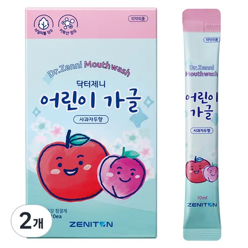 제니튼 닥터제니 일회용 스틱 어린이 가글 사과자두향 10p, 100ml, 2개