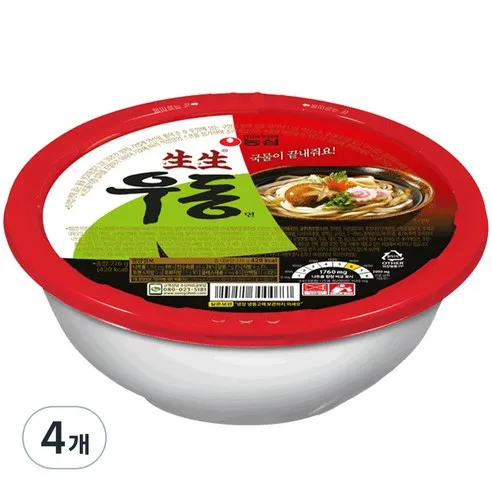 농심 생생우동용기, 276g, 4개